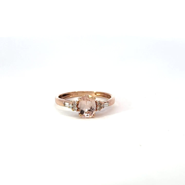 Vintage Round Cut Morganite & Round Cut Diamond Ring in 14K Rose Gold
