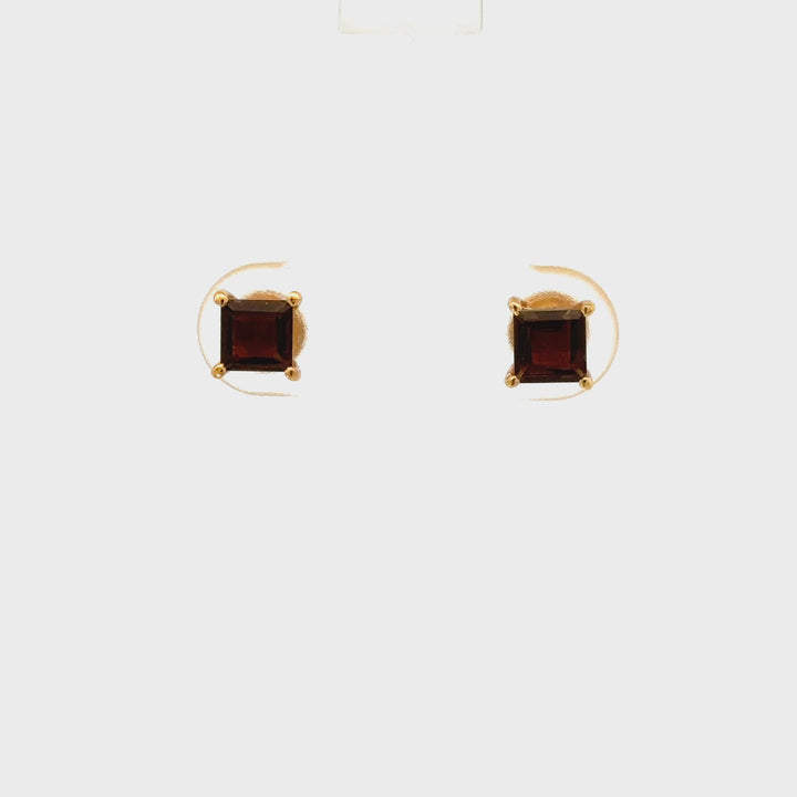 Square-Cut Smoky Quartz Stud Earrings in Gold Over Sterling Silver