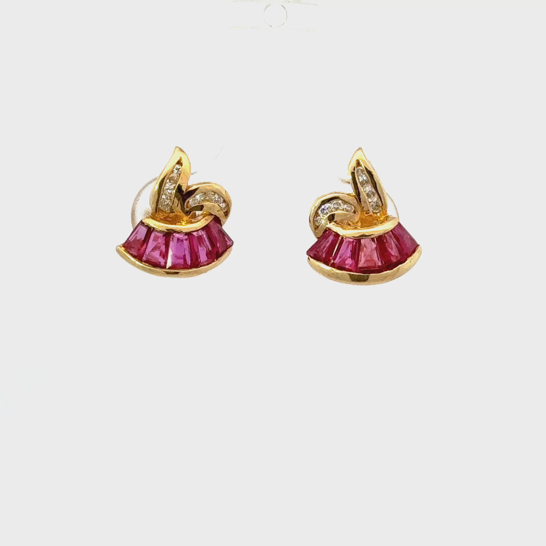 Vintage Ruby & Diamond Earrings in 14K Yellow Gold