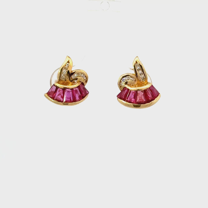 Vintage Ruby & Diamond Earrings in 14K Yellow Gold