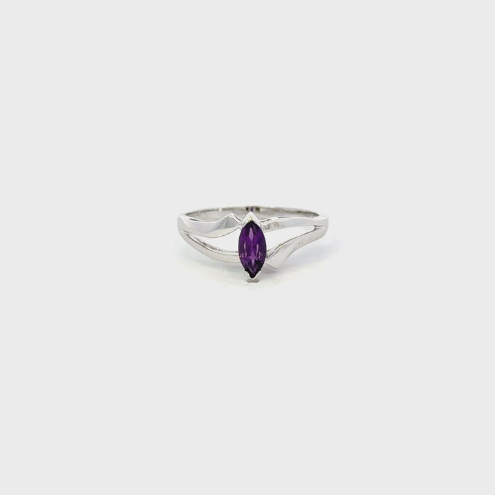 Vintage Amethyst Bypass Ring in 14K White Gold