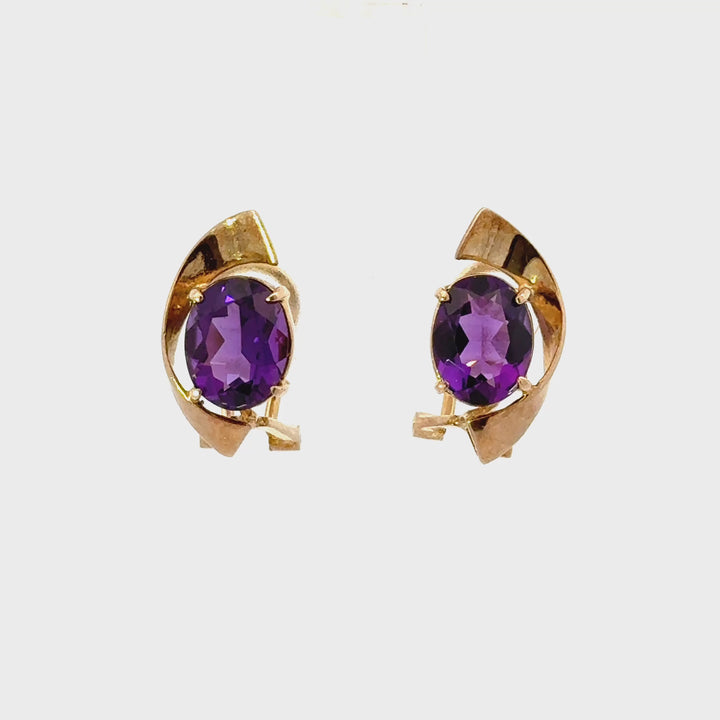 Vintage Amethyst Earrings in 14K Yellow Gold