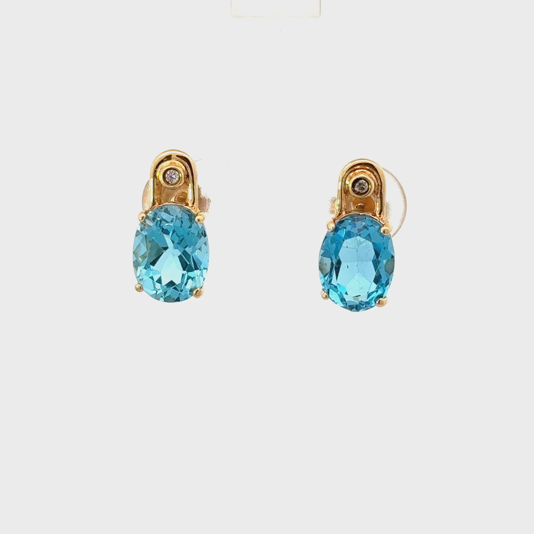 Blue Topaz & Diamond Stud Earrings in 14K Yellow Gold