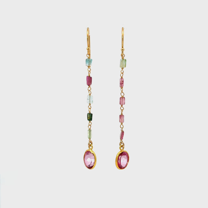 Hand-Wrapped Multi-Color Tourmaline & Pink Topaz Earrings