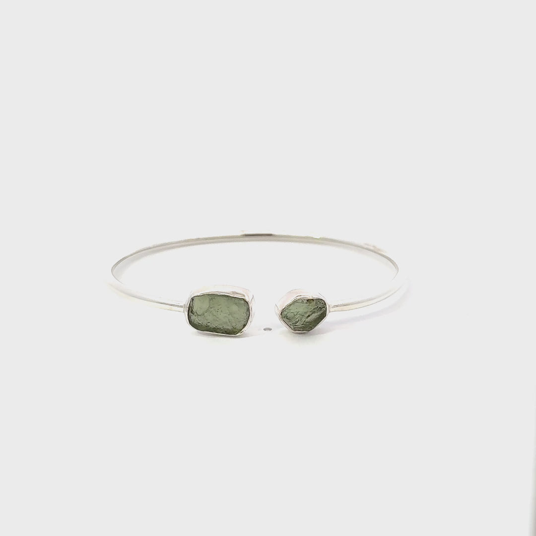 Raw Moldavite Cuff Bracelet in Sterling Silver