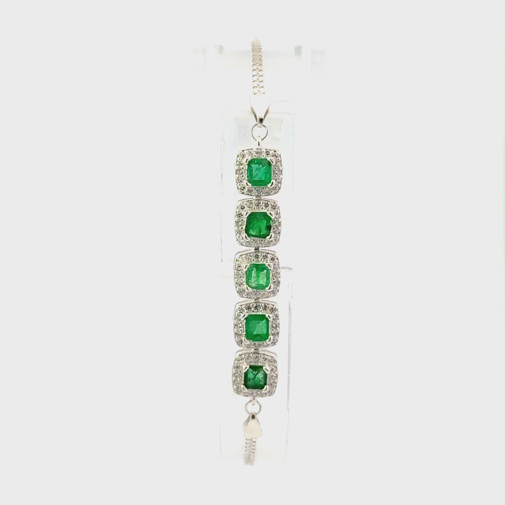 Natural Emerald & Cubic Zirconia Bracelet in Sterling Silver