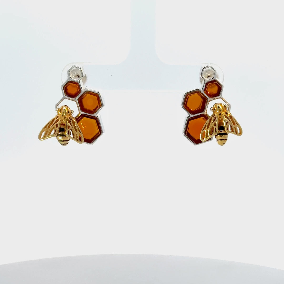 Vermeil Bee & Amber Earrings in Sterling Silver