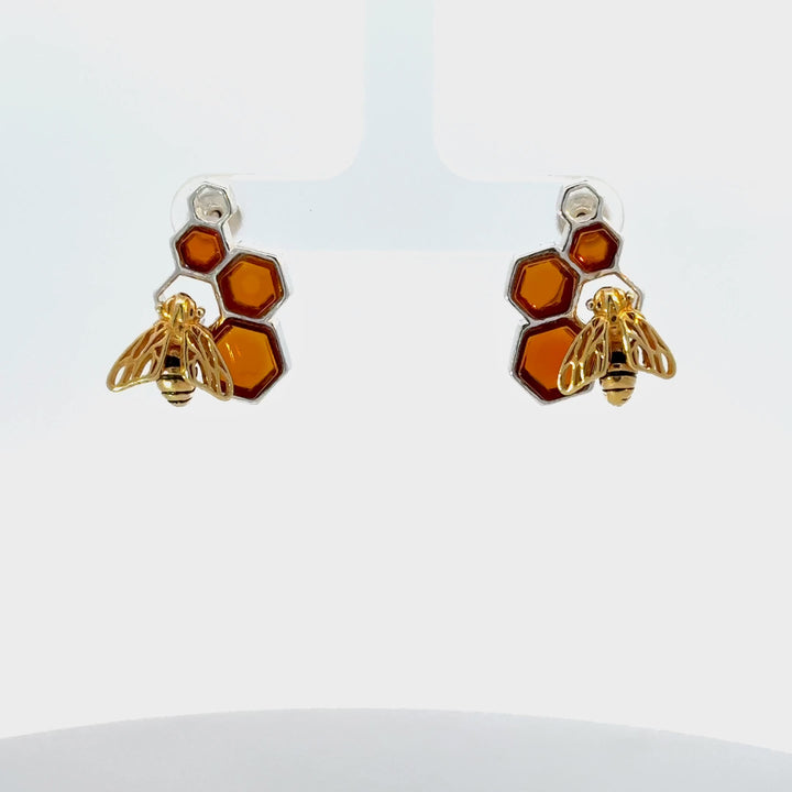 Vermeil Bee & Amber Earrings in Sterling Silver