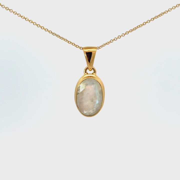 Rainbow Moonstone Necklace in 18K Gold Over Sterling Silver