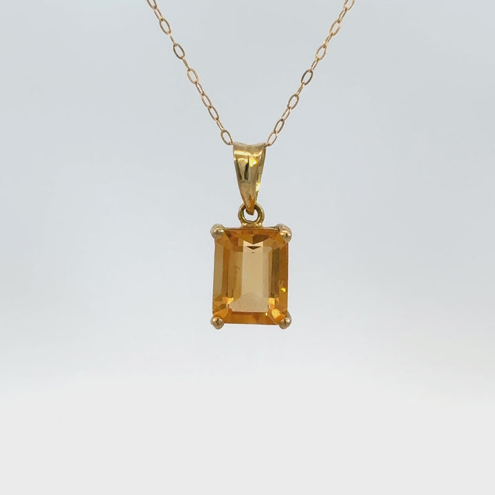 Emerald Cut Citrine Necklace in 14k Yellow Gold