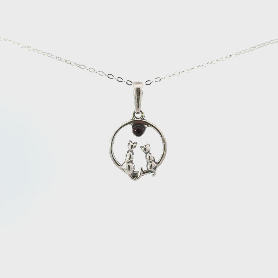 Amber Cat Moon Necklace in Sterling Silver