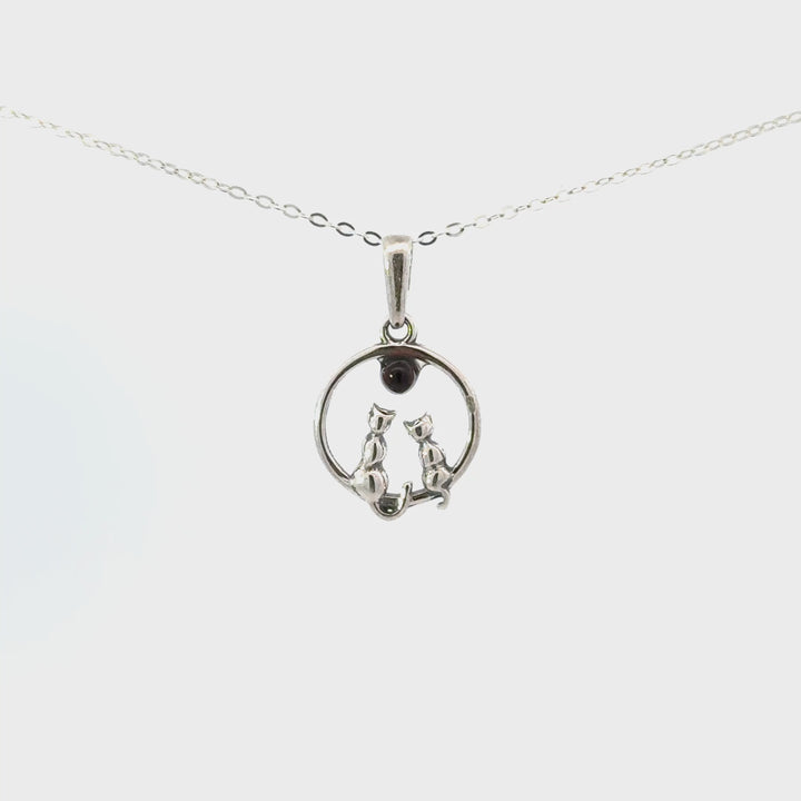 Amber Cat Moon Necklace in Sterling Silver