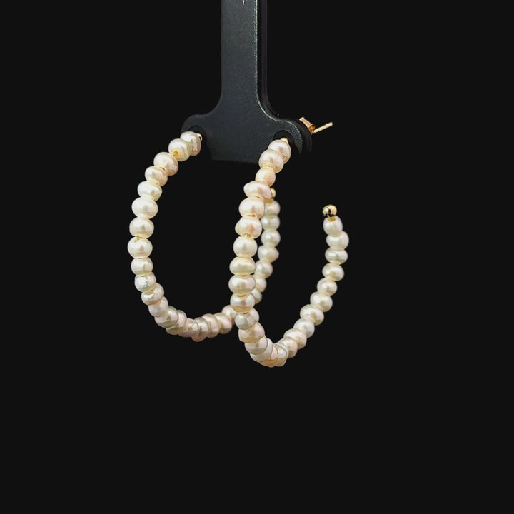 Chinese Cultured Freshwater Pearl Hoop Earrings in Gold Over Sterling Silver