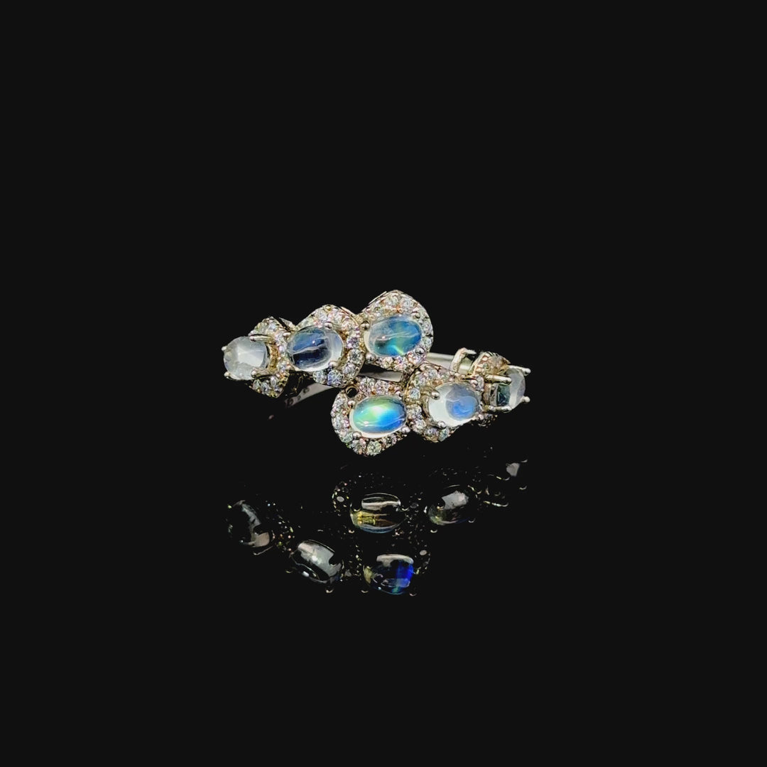 Moonstone & Zircon Ring in Sterling Silver