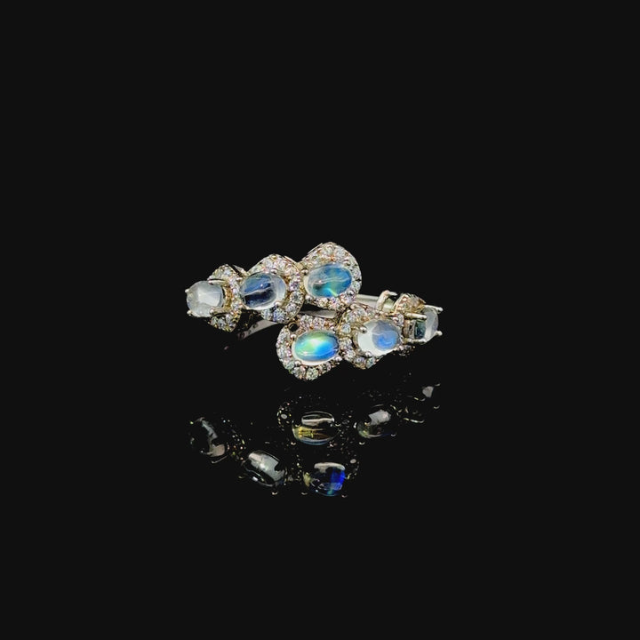 Moonstone & Zircon Ring in Sterling Silver