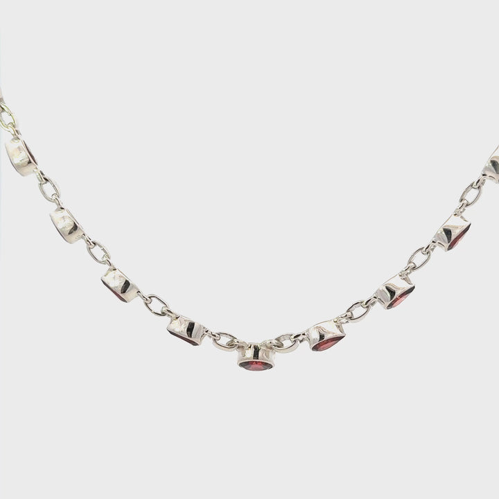 Garnet Station Necklace in Sterling Silver