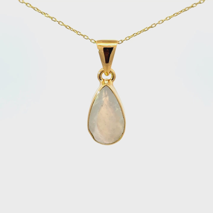 Faceted Rainbow Moonstone Gold Plated Necklace in Sterling Silver