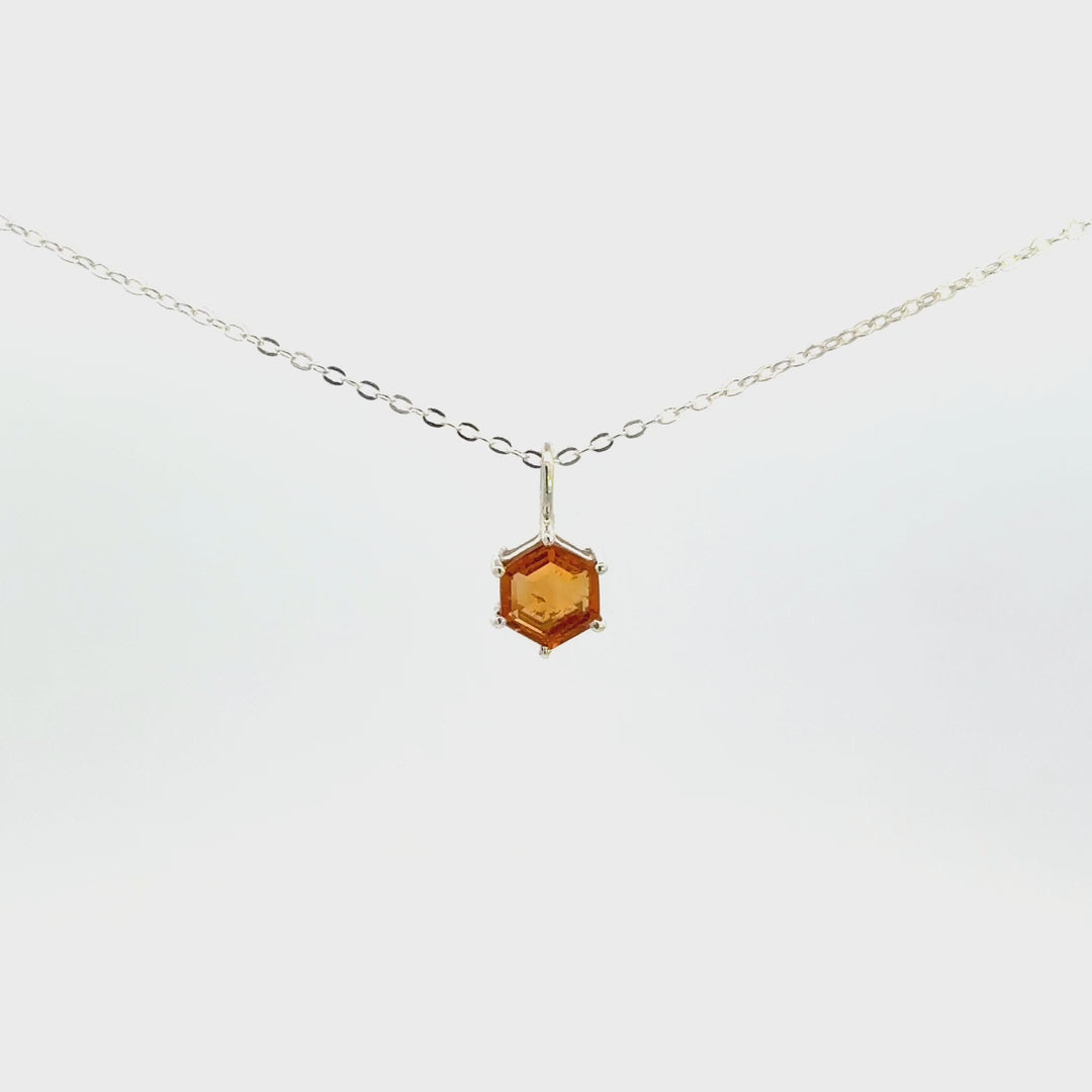 Hexagon-Cut Citrine Necklace Set in Sterling Silver