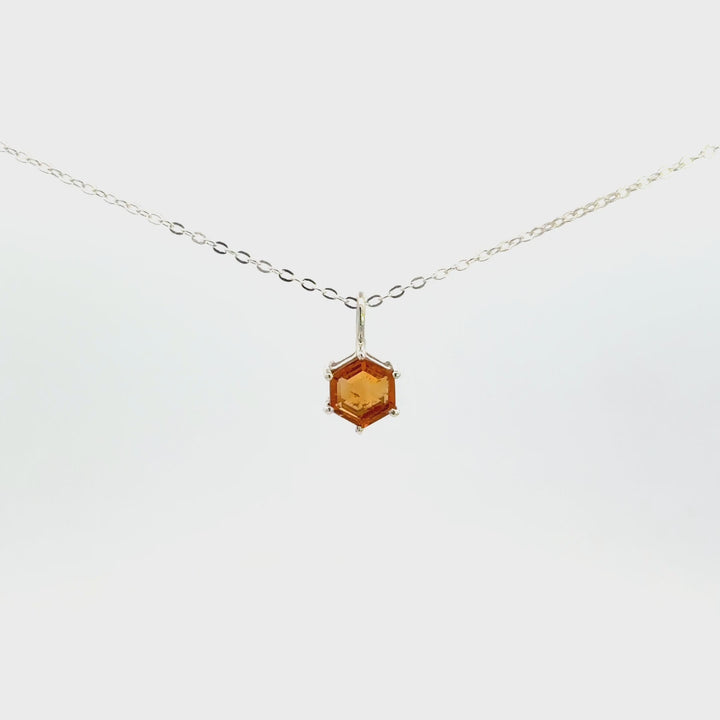 Hexagon-Cut Citrine Necklace Set in Sterling Silver
