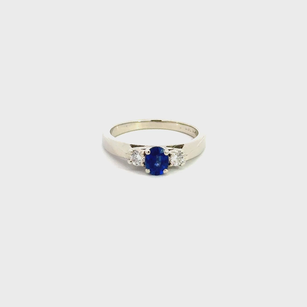 Blue Sapphire & Diamond Ring in 14K White Gold