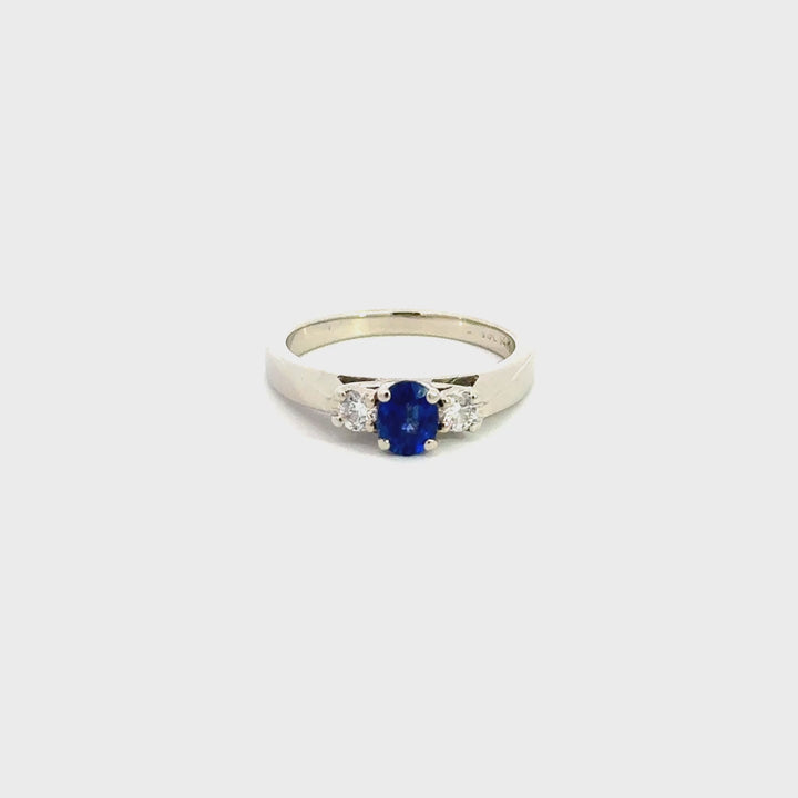 Blue Sapphire & Diamond Ring in 14K White Gold