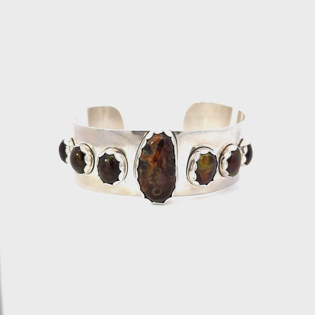 Fire Agate Cuff Bracelet in Sterling Silver