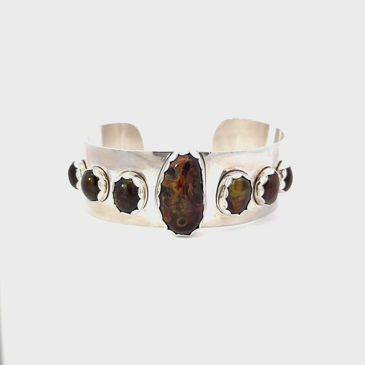 Fire Agate Cuff Bracelet in Sterling Silver