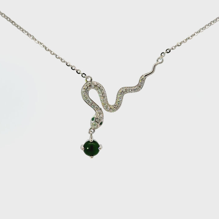 Jadeite & Clear Tourmaline Snake Necklace in Sterling Silver