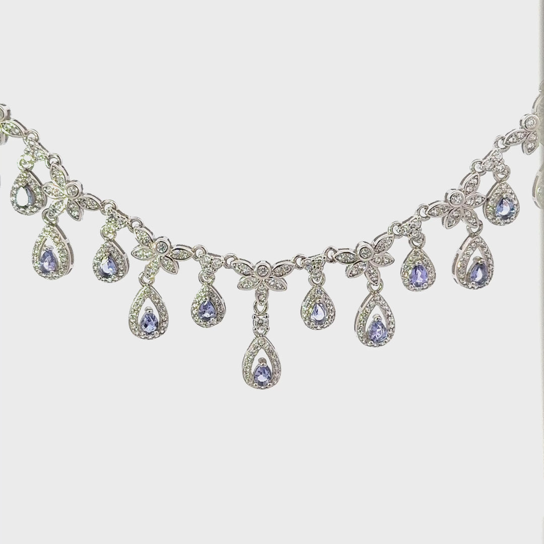 Tanzanite & Clear Tourmaline Necklace in Sterling Silver
