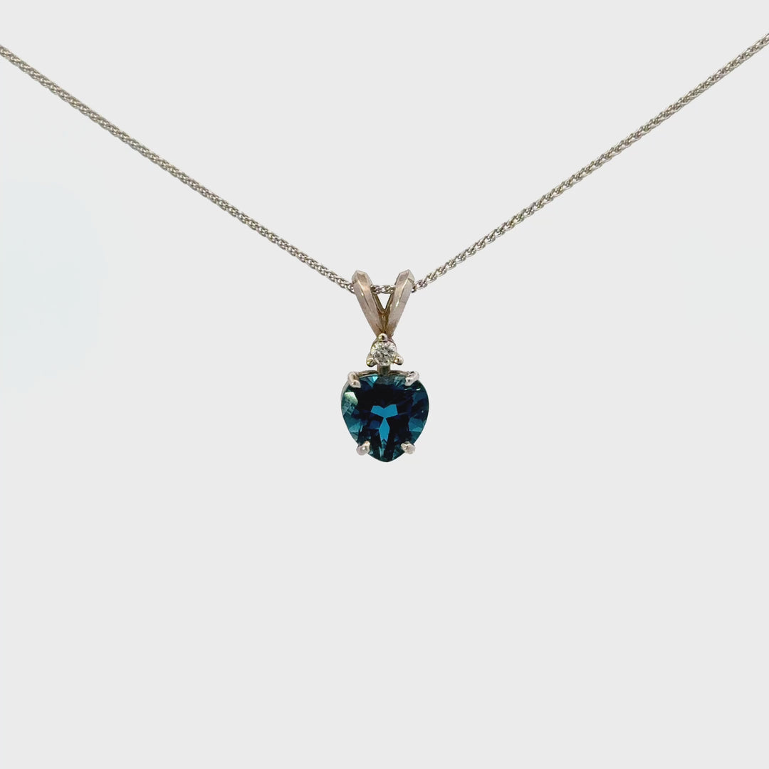 London Blue Topaz &  Diamond Necklace in 14K White Gold