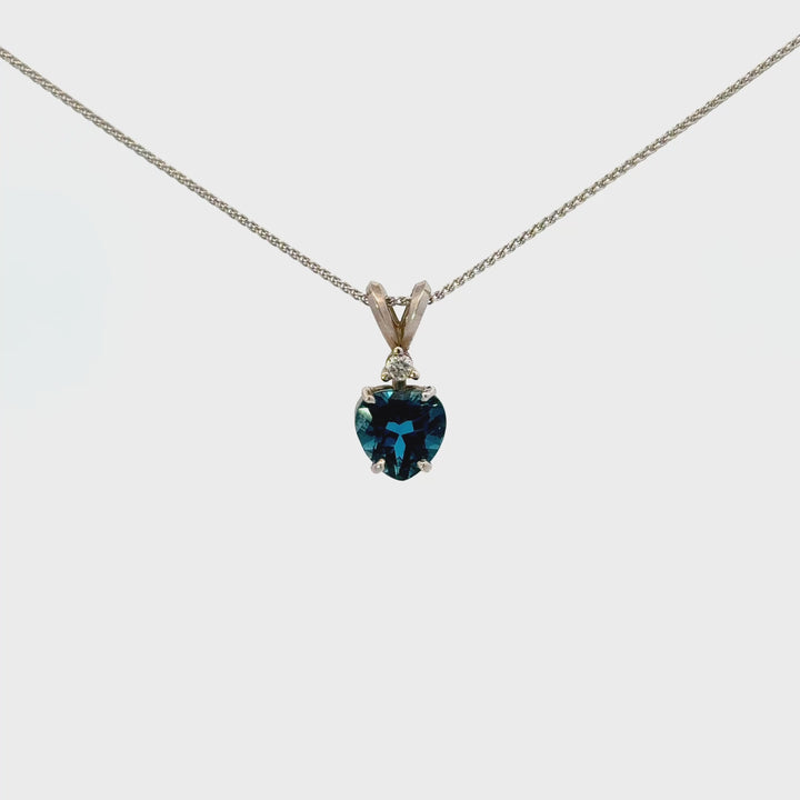 London Blue Topaz &  Diamond Necklace in 14K White Gold