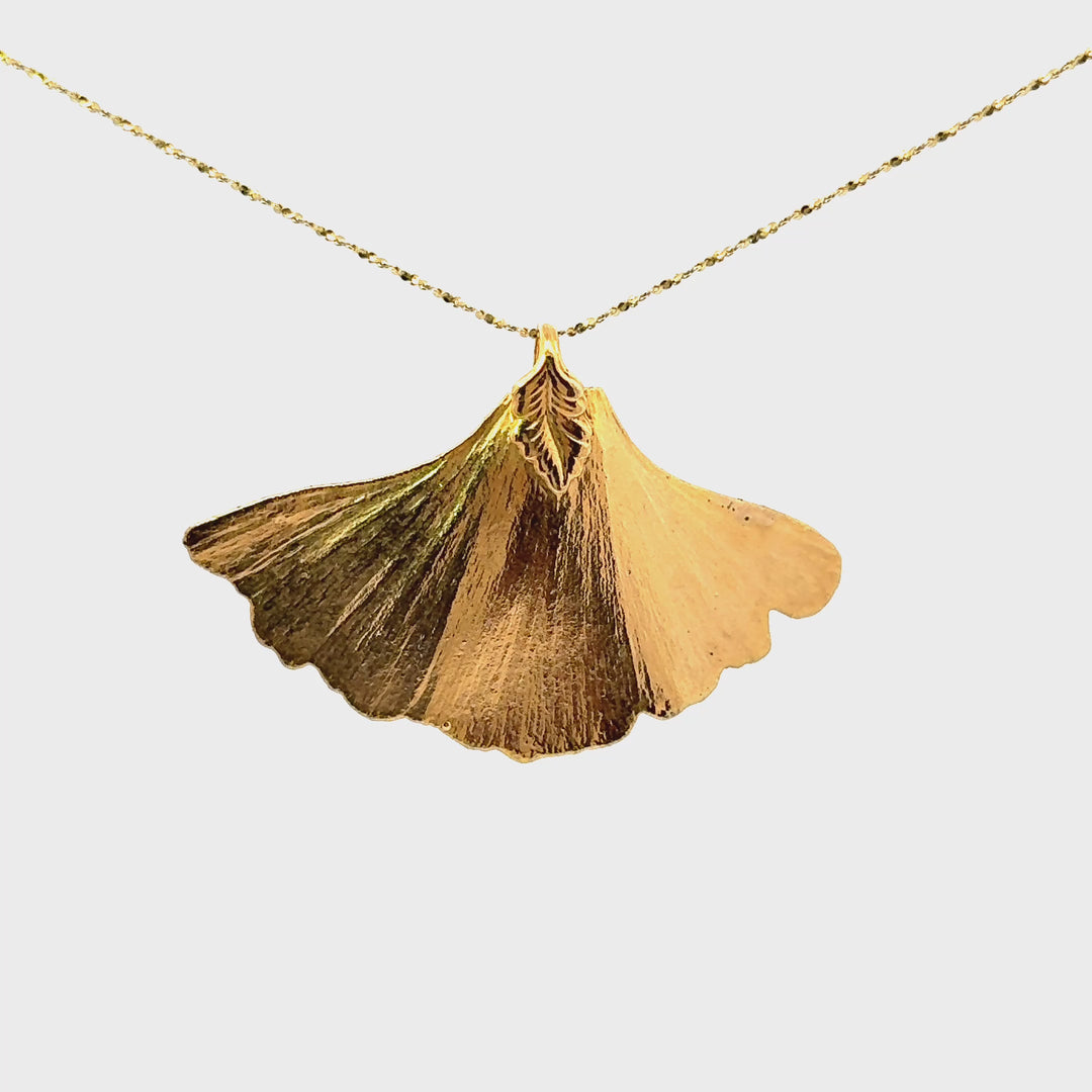Vintage Gold-Filled Real Leaf Pendant on 16" Gold Over Sterling Chain