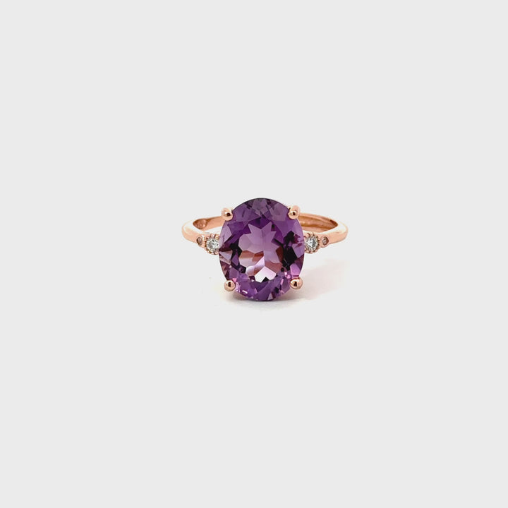 Amethyst & White Zircon Adjustable Ring in Rose Gold over Sterling Silver