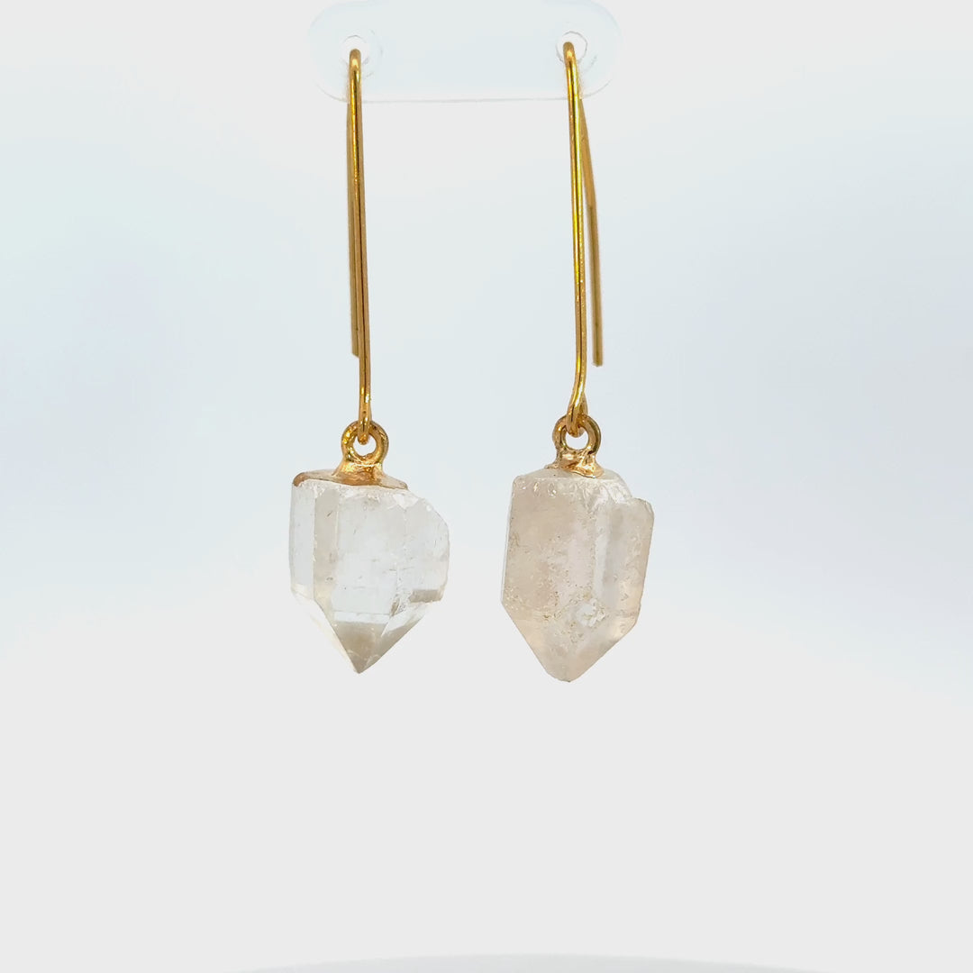 Brazilian Clear Quartz Dangle Earrings in Base Metal