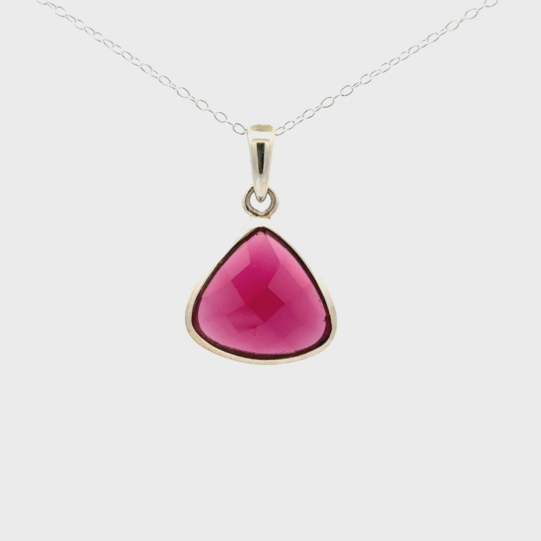 Faceted Rhodolite Garnet in Sterling Silver Necklace