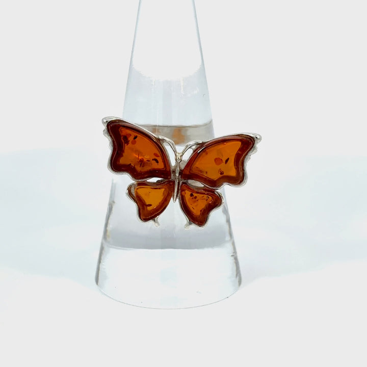 Amber Butterfly Ring in Sterling Silver
