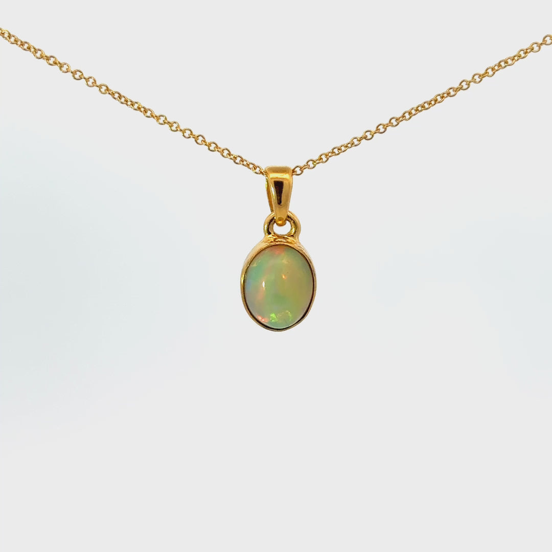 Ethiopian Opal Bezel Set Necklace in 18k Gold Over Sterling Silver