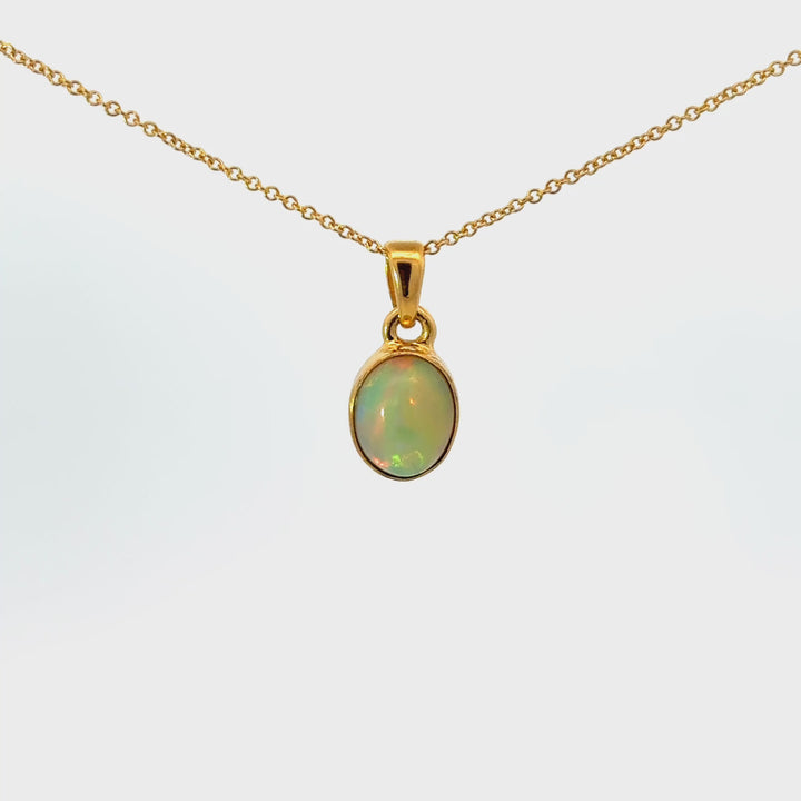 Ethiopian Opal Bezel Set Necklace in 18k Gold Over Sterling Silver