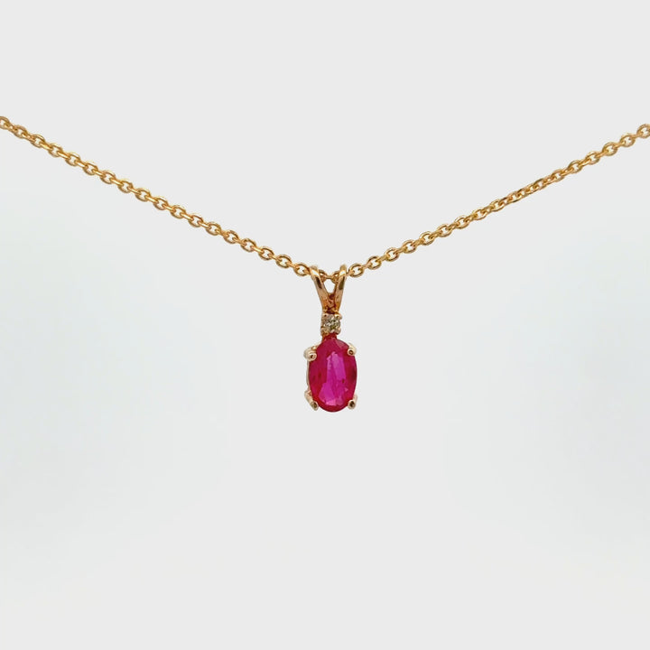 Vintage Ruby & Diamond Pendant Necklace in 14K Yellow Gold