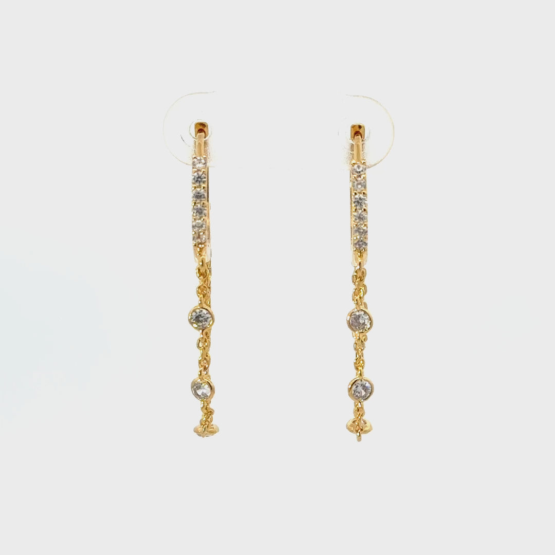 Cubic Zirconia Dangle Hoop Earrings in Vermeil Sterling Silver