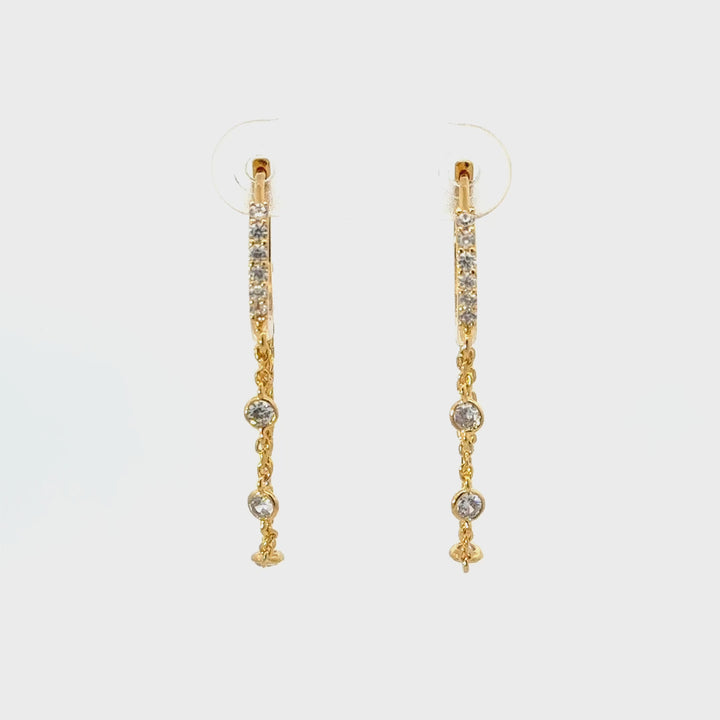 Cubic Zirconia Dangle Hoop Earrings in Vermeil Sterling Silver