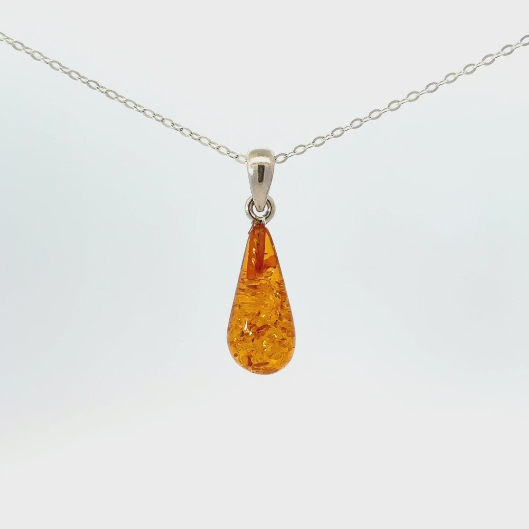 Amber Teardrop Necklace in Sterling Silver