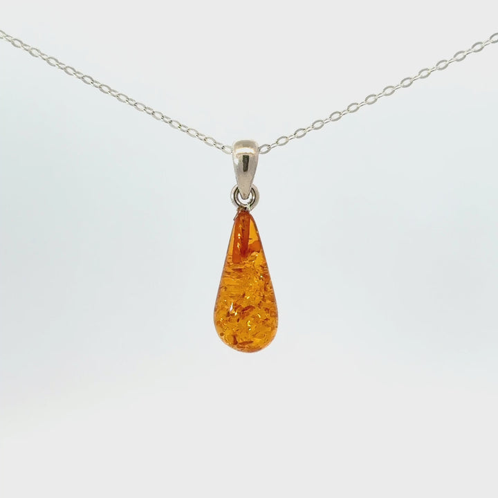 Amber Teardrop Necklace in Sterling Silver