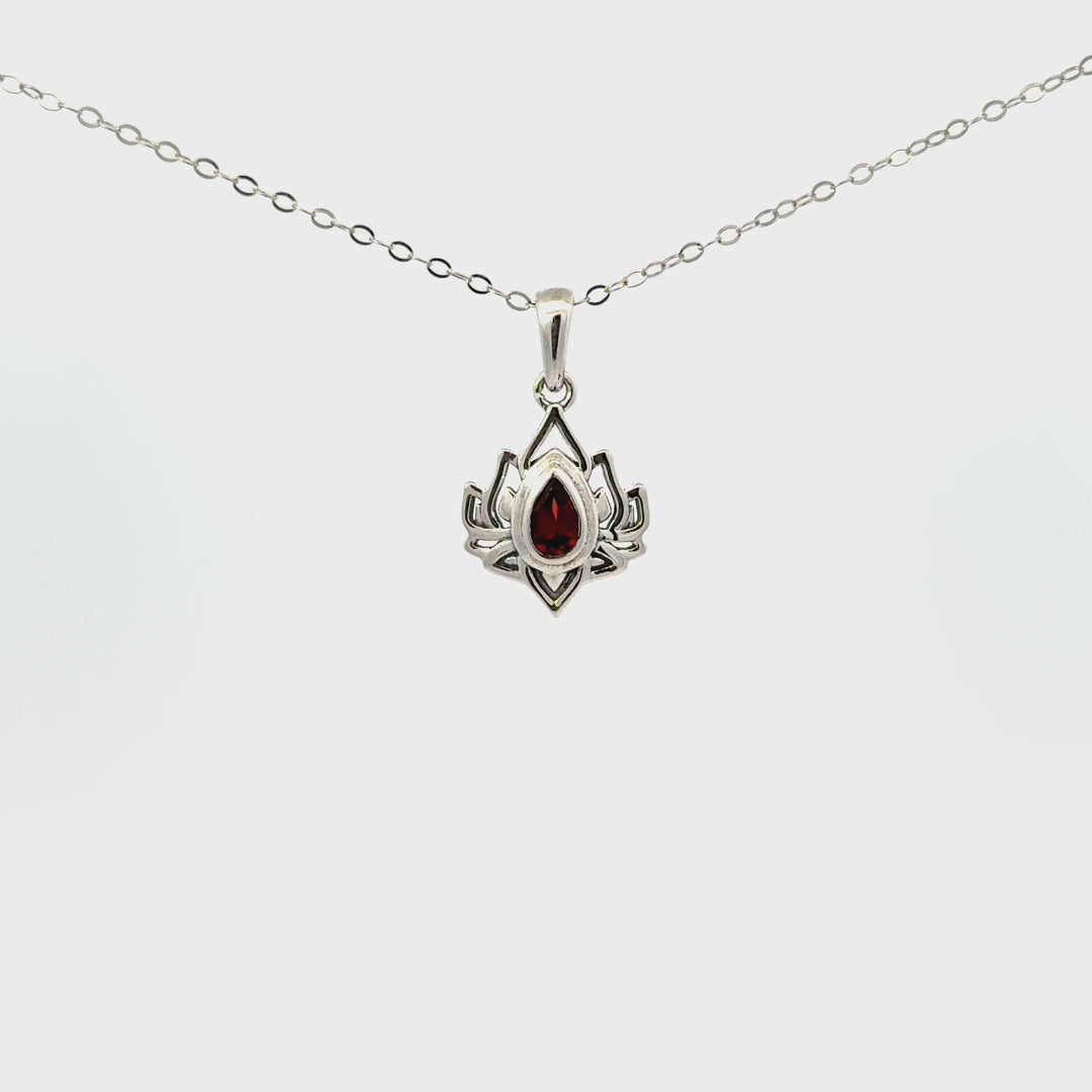 Lotus Gemstone Necklaces in Sterling Silver