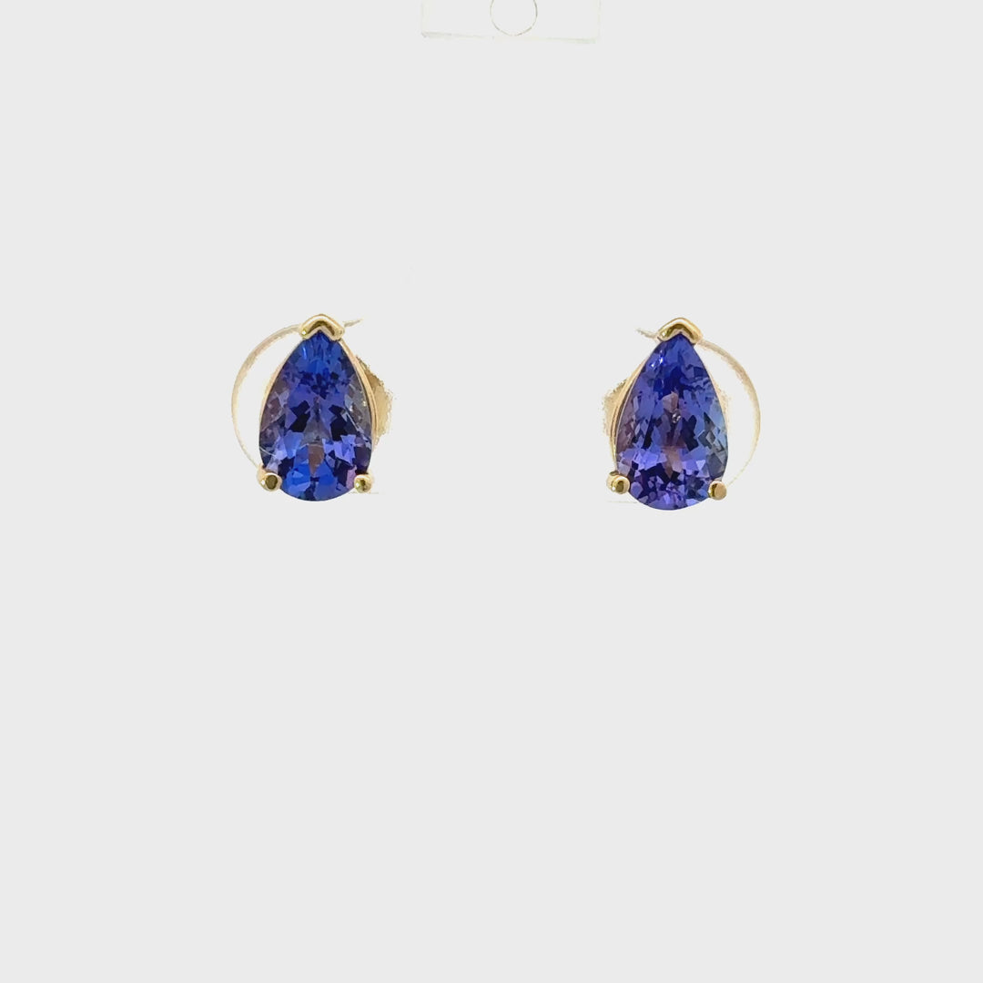 Tanzanite Pear Stud Earrings in 14K Yellow Gold
