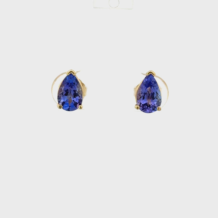 Tanzanite Pear Stud Earrings in 14K Yellow Gold