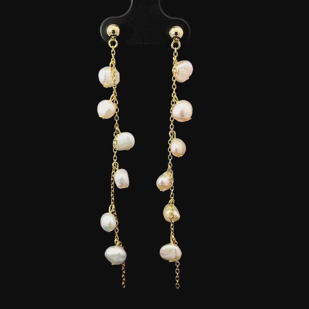Chinese Freshwater Cultured Pearl Drop Earrings in Gold over Sterling Silver