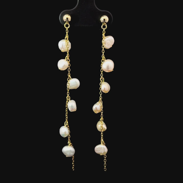 Chinese Freshwater Cultured Pearl Drop Earrings in Gold over Sterling Silver