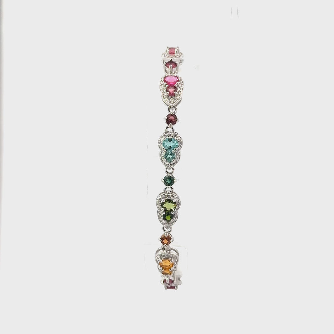 Multicolored Tourmaline & White Zircon Bracelet in Sterling Silver