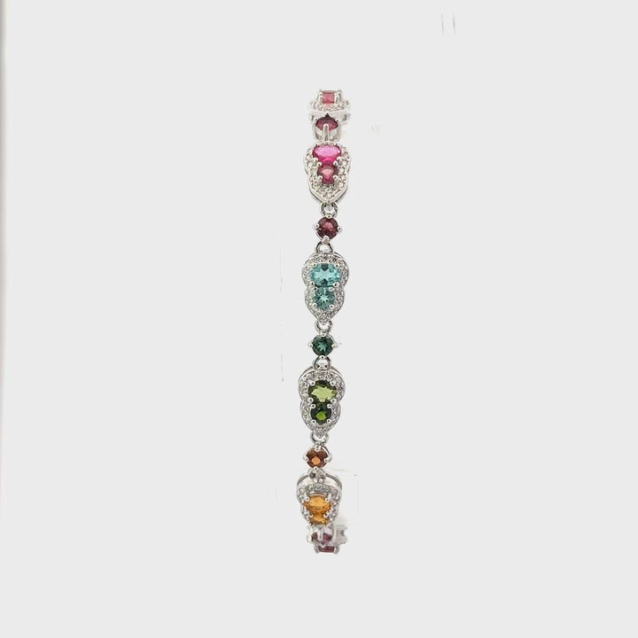 Multicolored Tourmaline & White Zircon Bracelet in Sterling Silver